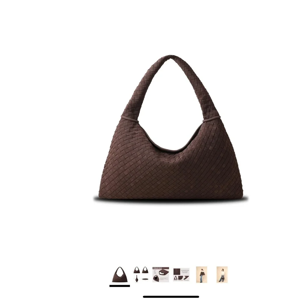 Luxury Faux Suede Woven Hobo Shoulder‎ Bag Chocolate Brown Chic Everyday